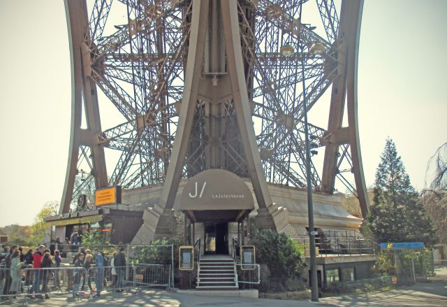 Make a reservation at Le Jules Verne Restaurant (on the 2nd floor) and begin your journey here. The line for same-day stairs tickets is on the left.